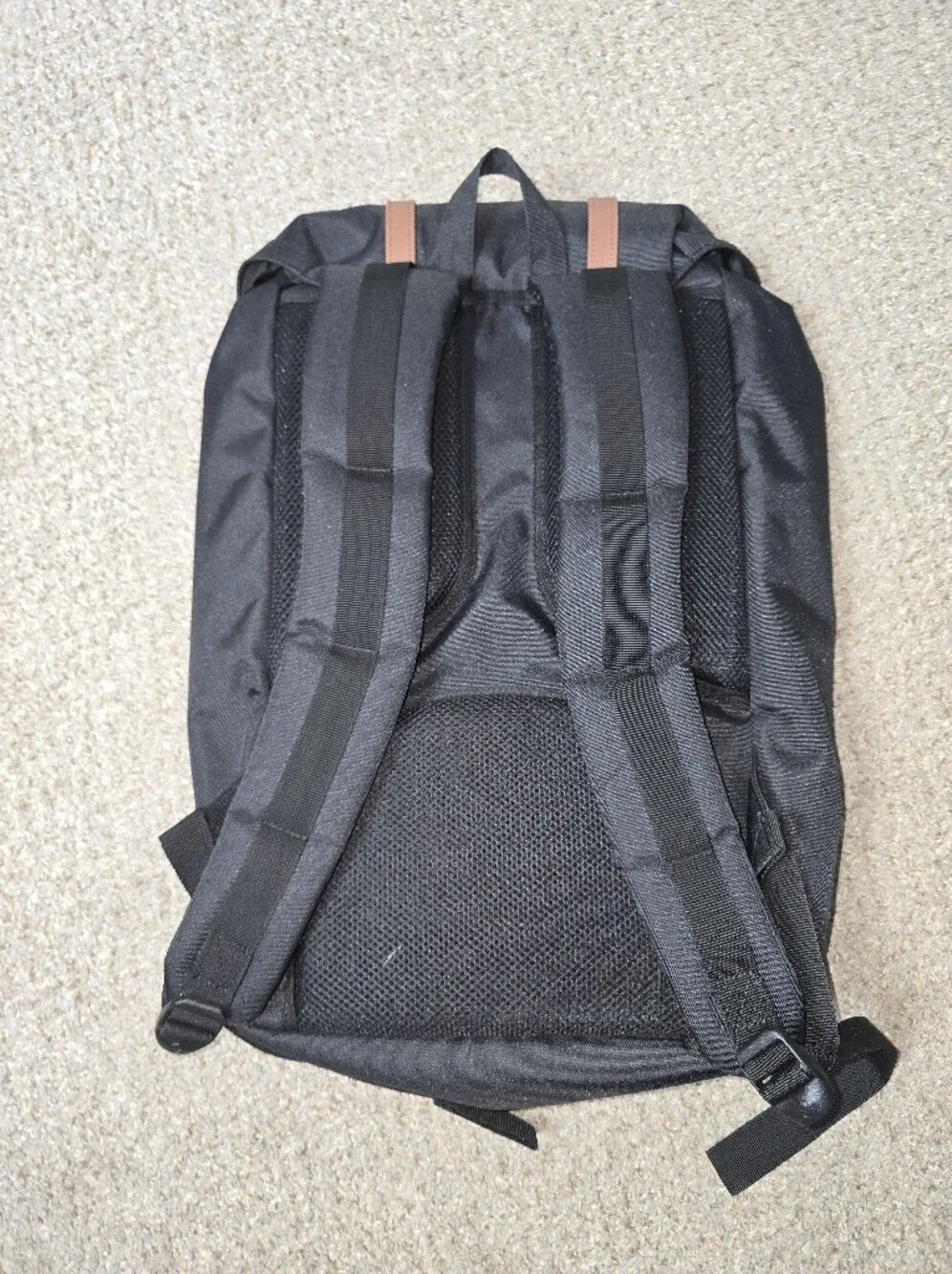 Rare Herschel Supply Company Little America Black Backpack with Brown Straps
